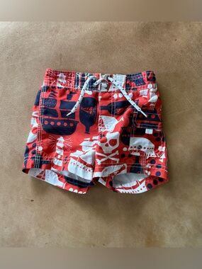 Carter's Boys 12M Pirate Red Blue White Swim Trunks Drawstring Lined